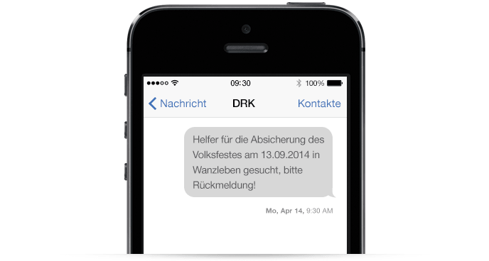 Beispiel einer Massen SMS des Deutschen Roten Kreuzes