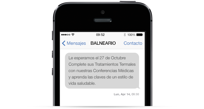ejemplo de SMS recordatorio de Balnearios Activos