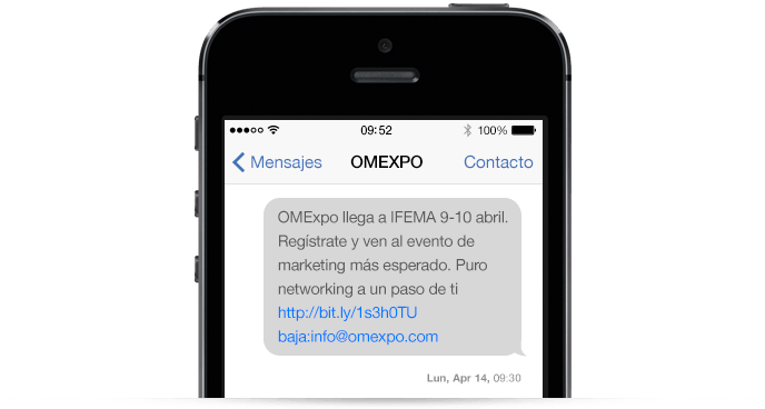 Ejemplo de un SMS Recordatorios de Omexpo