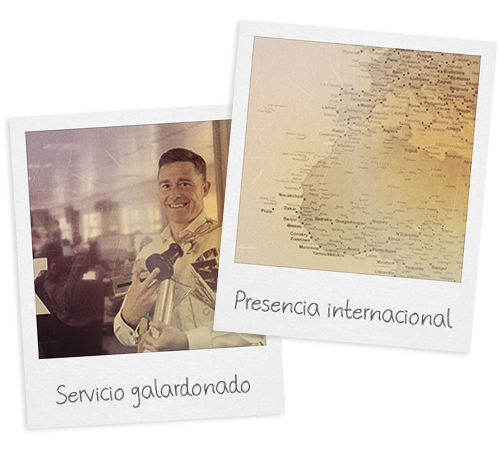 Imagen de los premios que ha ganado Esendex y un mapa de nuestra presencia internacional