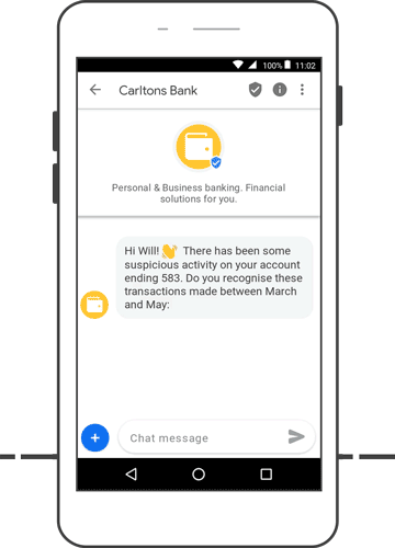 example of bank using RCS to tell customers recent transactions