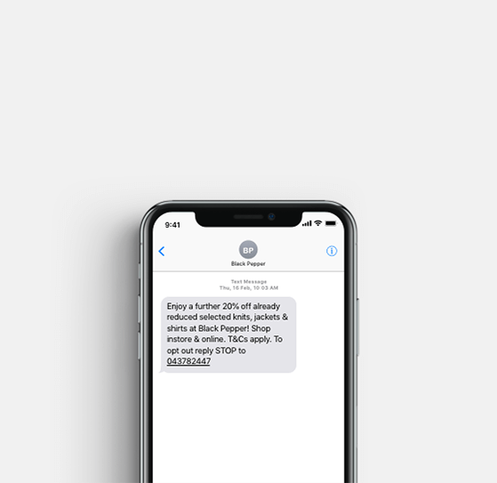 Black Pepper SMS promotion sample