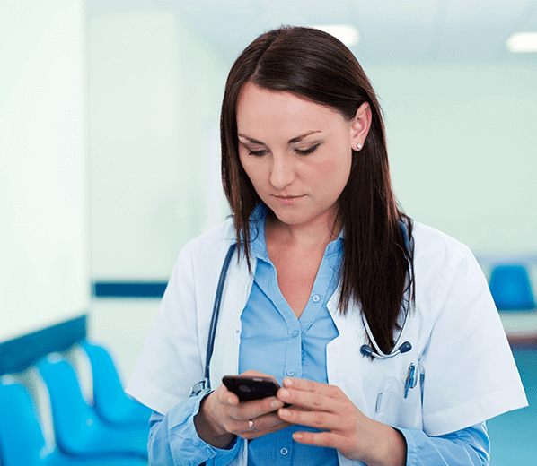 Rockingham Peel Group extended SMS use to shift filling Nurse using mobile phone