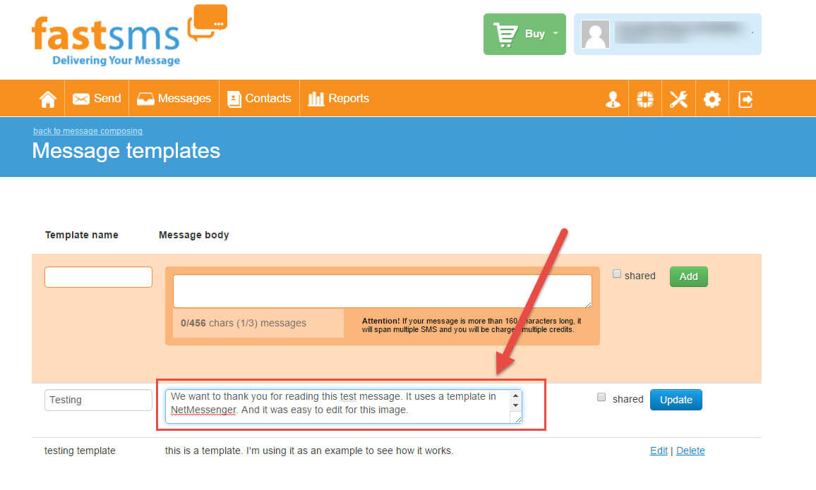 How to edit a template in FastSMS