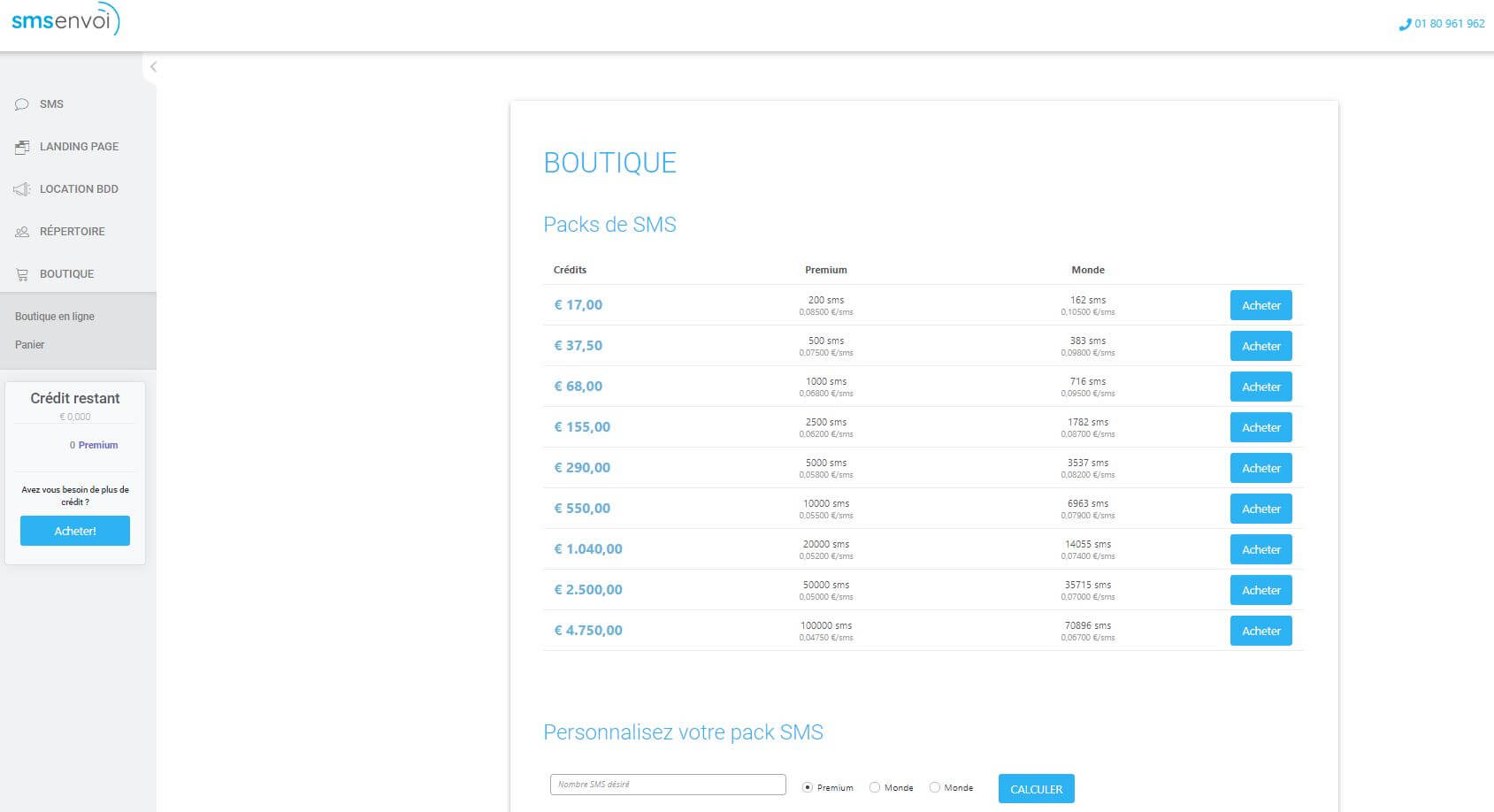 boutique de sms envoi