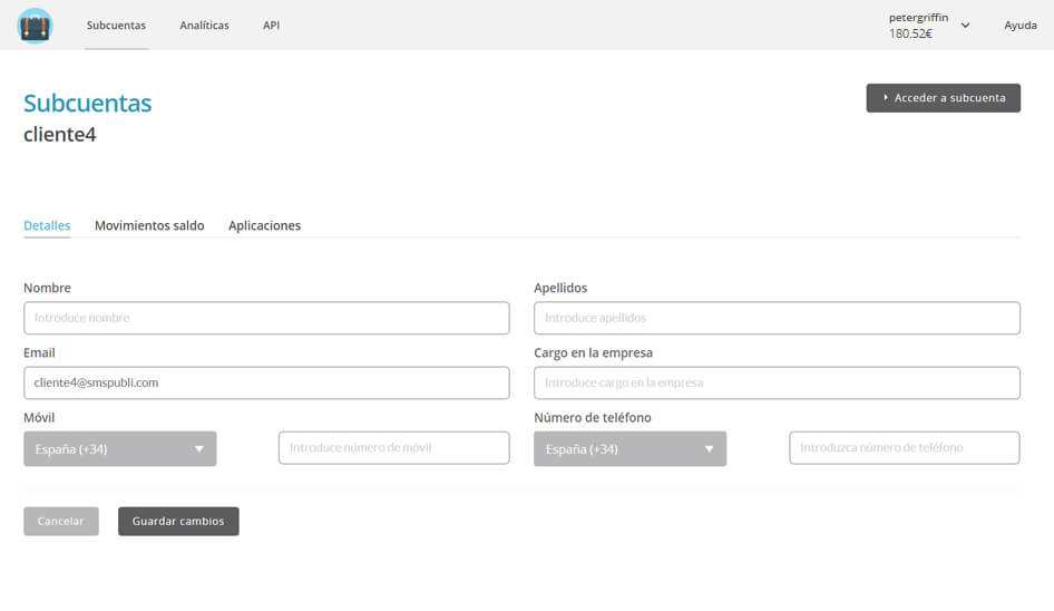 subcuentas plataforma sms publi