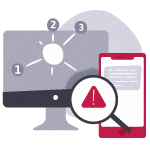 Illustration of PC screen and mobile showing various alert signs