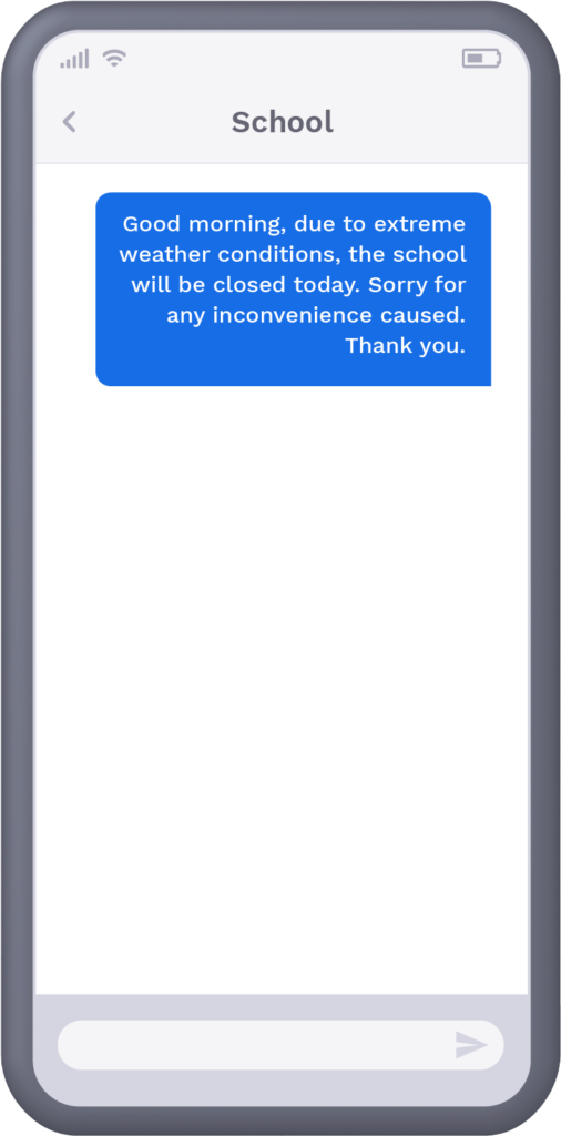 Mobile handset with text message about school closure