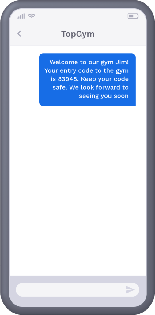Phone showing text message from gym to recipient notifying them of updated entry code