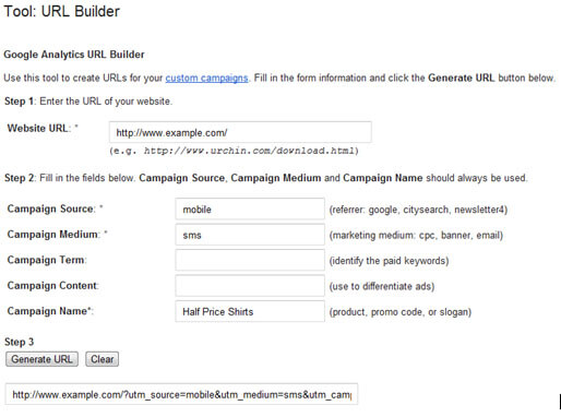 Screenshot of Google's URL builder