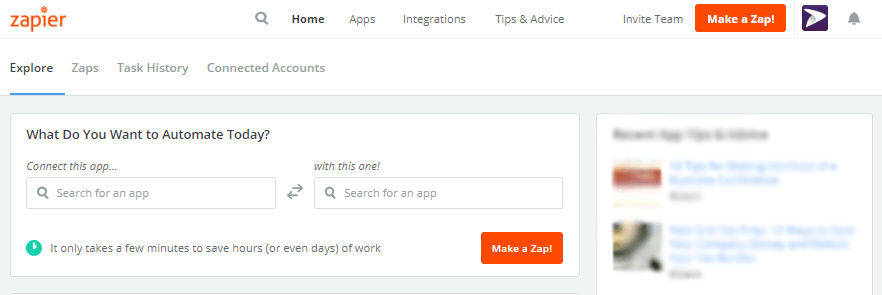 choose two apps to automate within the Zapier dashboard